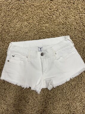 True Religion White Frayed Denim Short Shorts - Women's